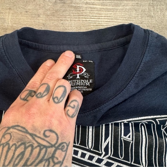 SouthPole premium navy blue rap goth style biker t shirt fits like a men’s XL - Picture 6 of 6